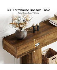 Tribesigns 63" Console Table, Farmhouse 2-Tier Entryway Table with U-Shaped Base, Narrow Long Wood Sofa Table Behind Couch Table for Living Room,