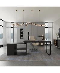 Famapy 55.1 in. L-Shaped Brown Wood Computer Desk Writing Office Executive W/Removable Tabletop, Shelves, 3-Drawers