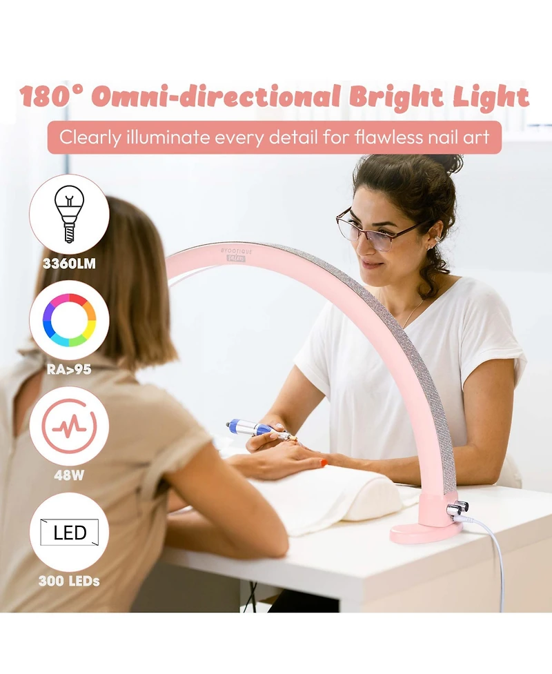 Byootique Nail Desk Lamp Half Moon Light 3360LM 48W Nail Tech Lamp Lash Light Adjustable Manicure Beauty Salon Home Spa