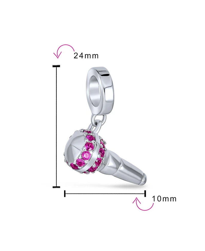 Bling Jewelry Music Lover Microphone Pink Cz Dangle Charm Bead Sterling Silver Bracelet