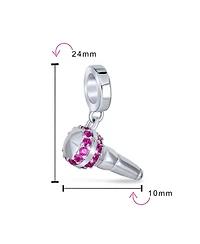 Bling Jewelry Music Lover Microphone Pink Cz Dangle Charm Bead Sterling Silver Bracelet