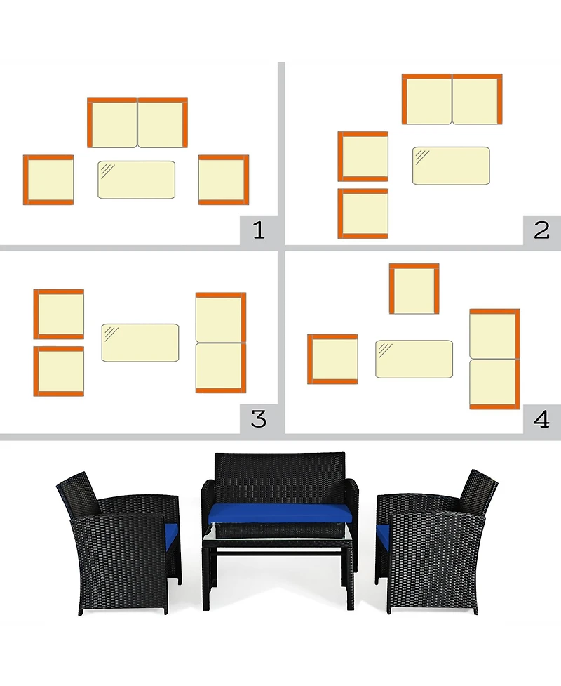 8PCS Patio Rattan Furniture Conversation Set Cushion Sofa Table Garden