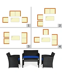 8PCS Patio Rattan Furniture Conversation Set Cushion Sofa Table Garden