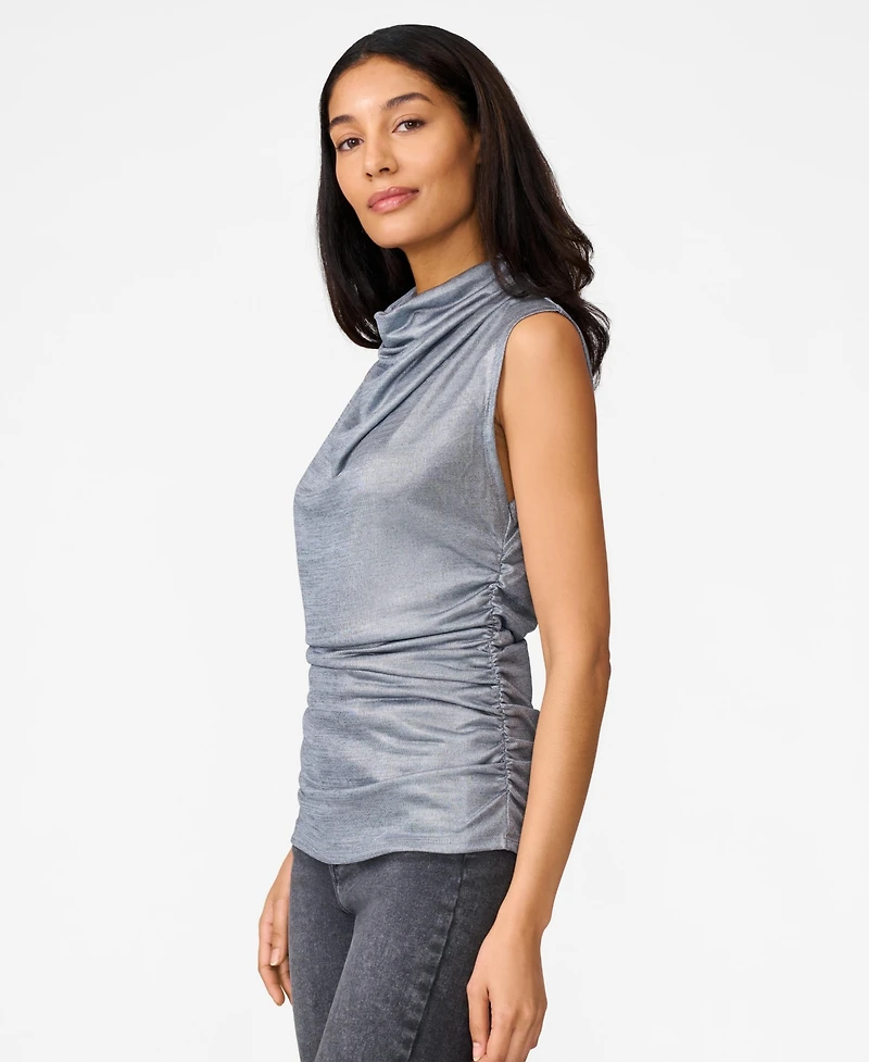 Cable & Gauge Women's Metallic Jersey Cowl Neck Top