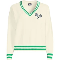 Lands' End Plus Drifter Varsity Vneck Sweater with Crest