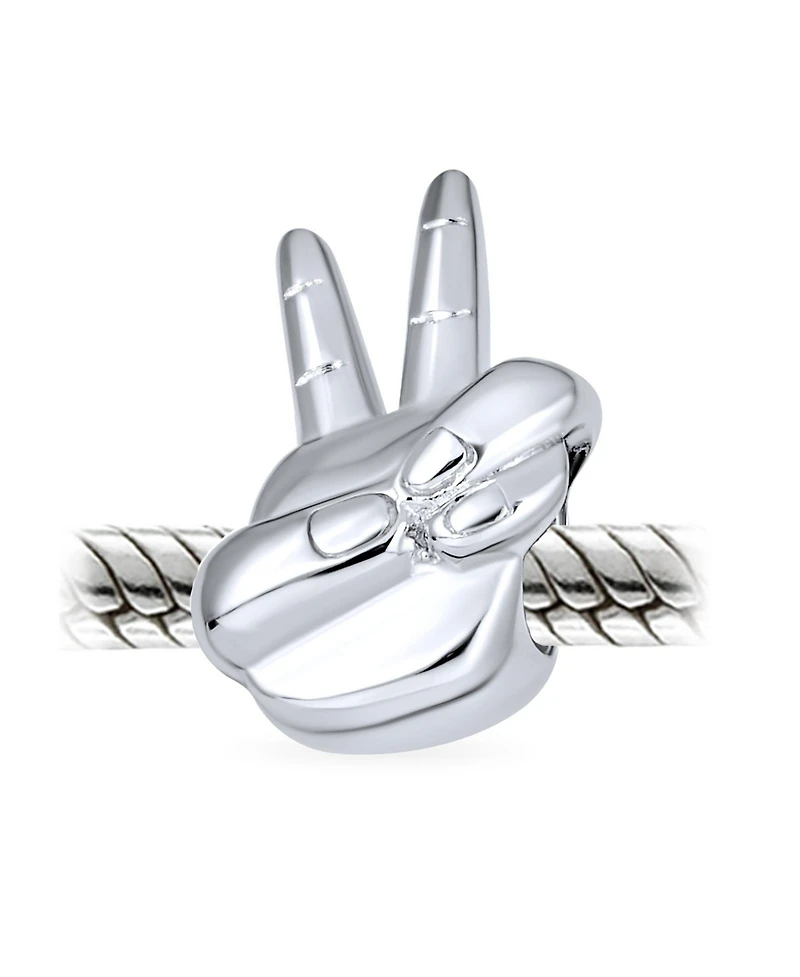 Bling Jewelry Retro Hippie Peace Sign Charm Bead in Oxidized Sterling Silver Bracelets