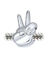 Bling Jewelry Retro Hippie Peace Sign Charm Bead in Oxidized Sterling Silver Bracelets