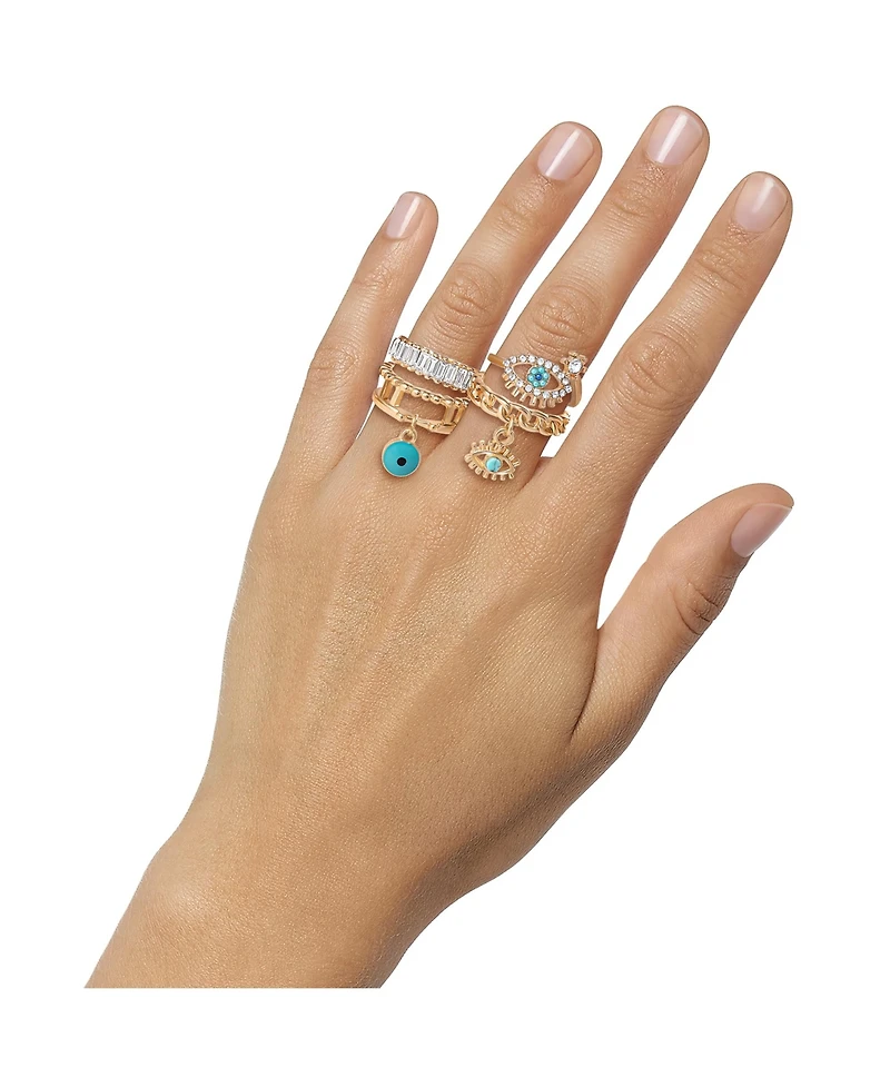 Jessica Simpson 4-Piece Charm Ring Set with Turquoise Accents - Size 7