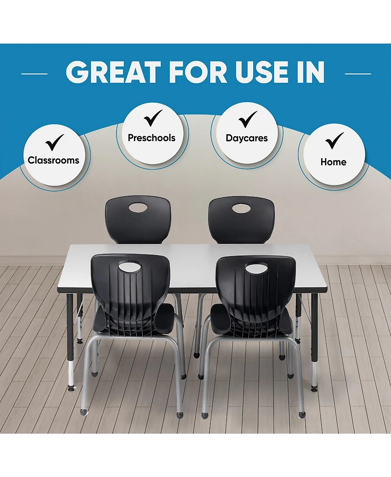 Bintiva Activity Table 24" x 48" Gray Edge - Gray Legs Adjusts 21" - 30" - Black edge