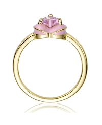 GiGiGirl Teens 14k Gold Plated with Pink Cubic Zirconia & Enamel Halo Heart Stacking Ring