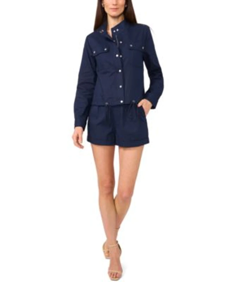 1.State Womens Cotton Drawcord Hem Jacket Dobby Stripe Shorts