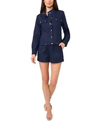 1.State Womens Cotton Drawcord Hem Jacket Dobby Stripe Shorts