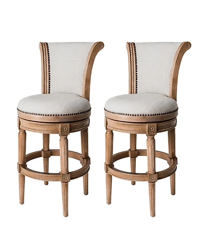 Maven Lane Pullman Bar Stool, Weathered Oak Finish w/ Sand Color Fabric Upholstery, Set of 2