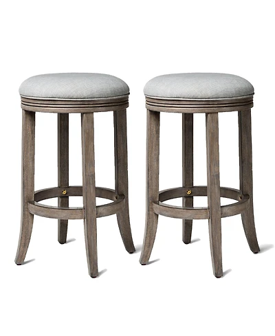 Maven Lane Eva Counter Stool, Reclaimed Oak Finish w/ Ash Grey Fabric, Set of 2