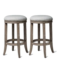 Maven Lane Eva Counter Stool, Reclaimed Oak Finish w/ Ash Grey Fabric, Set of 2
