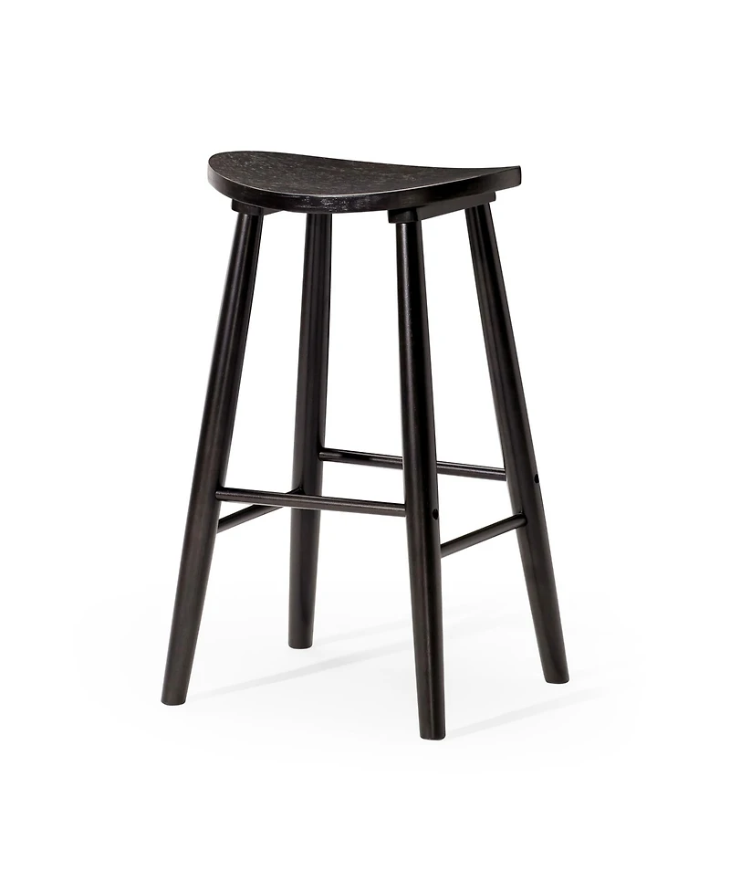 Maven Lane Luna Counter Stool in Rustic Black Wood Finish, Set of 3