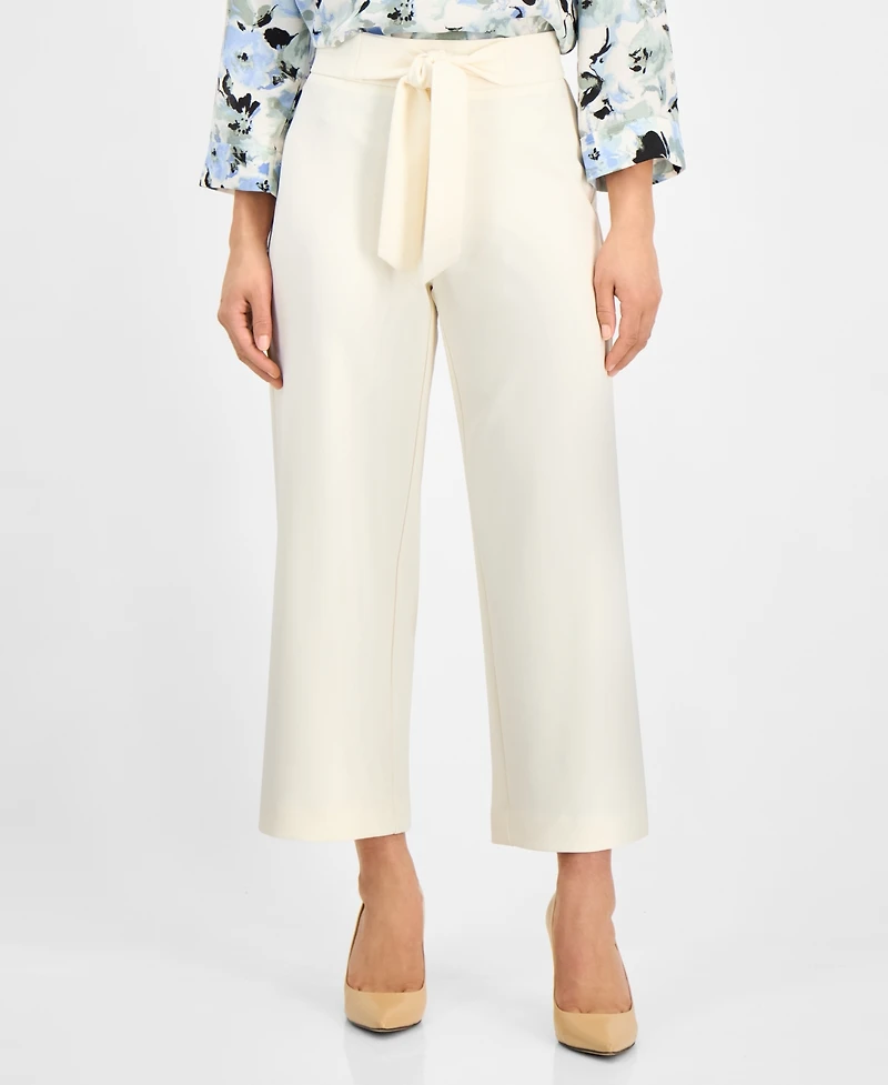 Ak Anne Klein Petite Tie-Waist Wide-Leg Cropped Pants