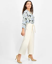 Ak Anne Klein Petite Tie-Waist Wide-Leg Cropped Pants