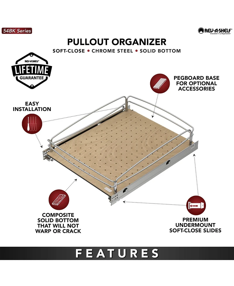 Rev-a-Shelf Solid Bottom Pullout Base Soft-close Cabinet Organizer, 54BK-18SC-1