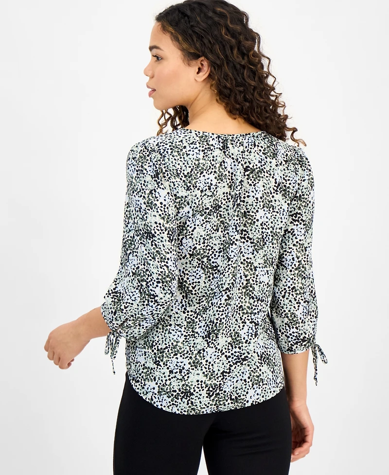 Ak Anne Klein Women's Printed V-Neck Blouse
