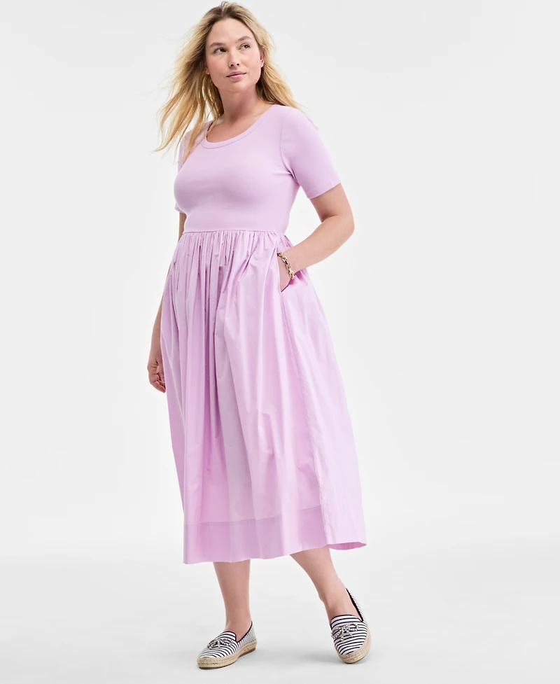 On 34th Women's Mixed-Media Short-Sleeve Midi Dress