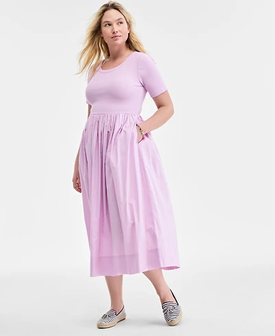 On 34th Women's Mixed-Media Short-Sleeve Midi Dress