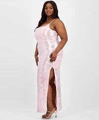 B Darlin Trendy Plus Sequin Square-Neck Gown