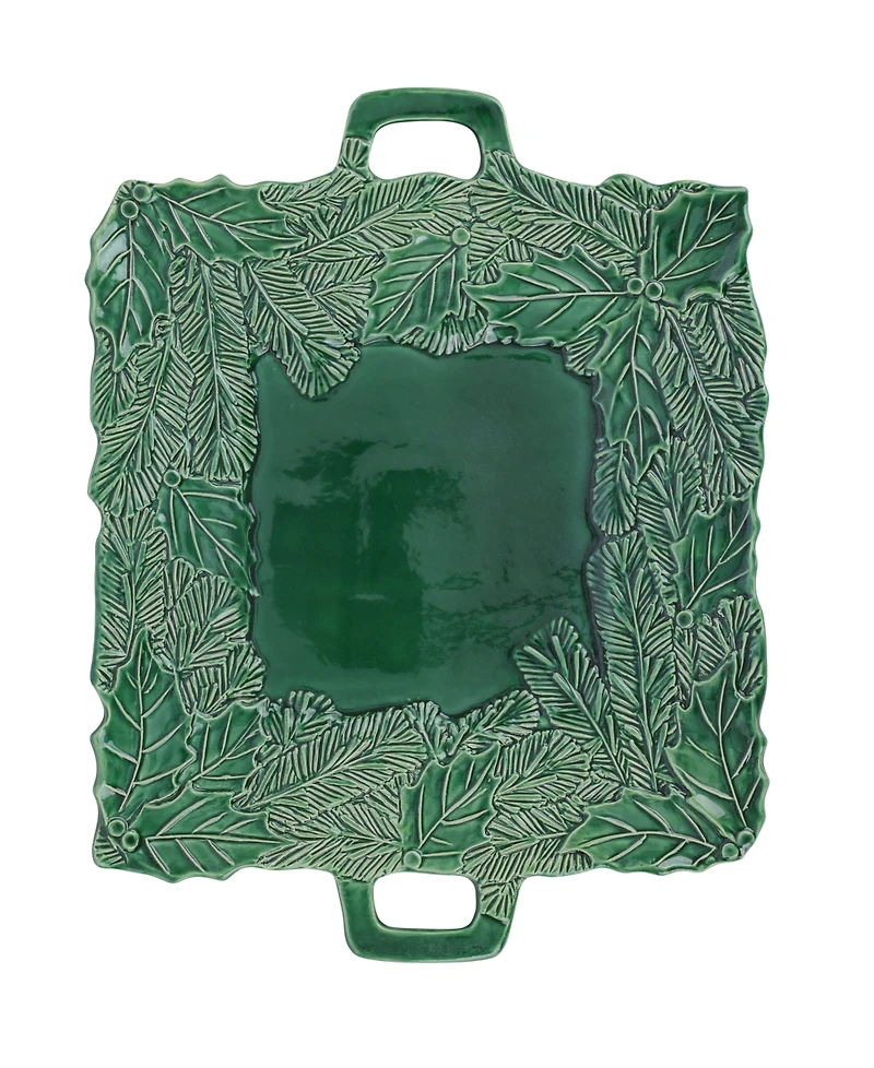 Vietri Lastra Holiday Green Figural Handled Square Platter