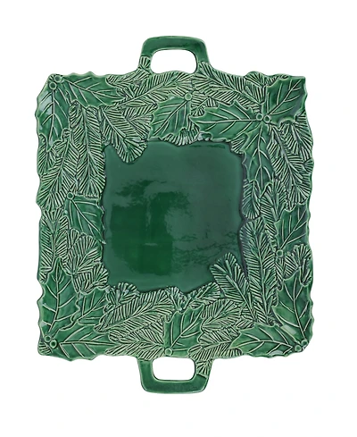 Vietri Lastra Holiday Green Figural Handled Square Platter