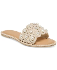 Dolce Vita Women's Harlyn Pearl Woven Raffia Slide Flat Sandals