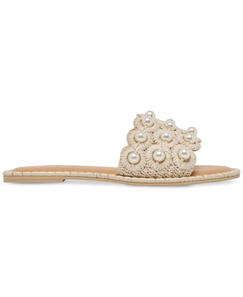 Dolce Vita Women's Harlyn Pearl Woven Raffia Slide Flat Sandals
