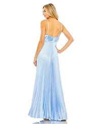 Mac Duggal Women's Pleated Plunge Neck Wide Leg Jumpsuit