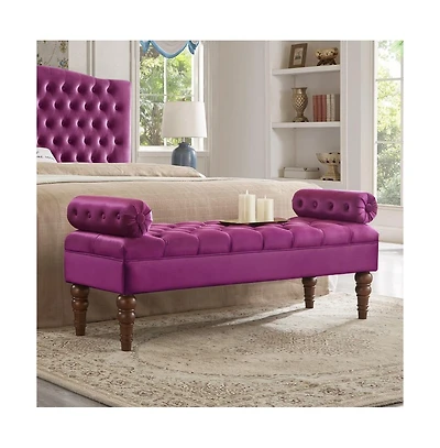 Velvet Tufted Bench for Bedroom, Living Room & Entryway, Window Bench with Spindle Wooden Legs-The Pop Home