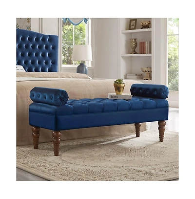 Velvet Tufted Bench for Bedroom, Living Room & Entryway, Window with Spindle Wooden Legs-The Pop Home