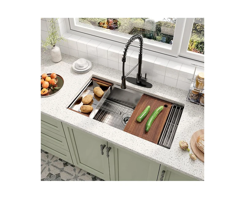 Casainc 36" L x 19" W Drop-in Stainless Steel Kitchen Sink with Faucet Included