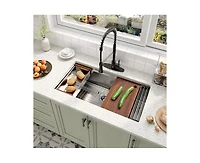 Casainc 36" L x 19" W Drop-in Stainless Steel Kitchen Sink with Faucet Included