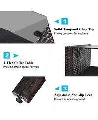 8PCS Patio Rattan Sectional Furniture Set Loveseat Sofa Coffee Table