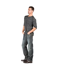 Level 7 Men's Relaxed Straight Leg Dark Vintage Hand Rub Premium Denim Jeans Zipper Trim Pocket