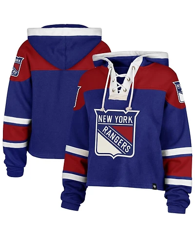 '47 Brand Women's Blue New York Rangers Cropped Superior Lacer Pullover Hoodie
