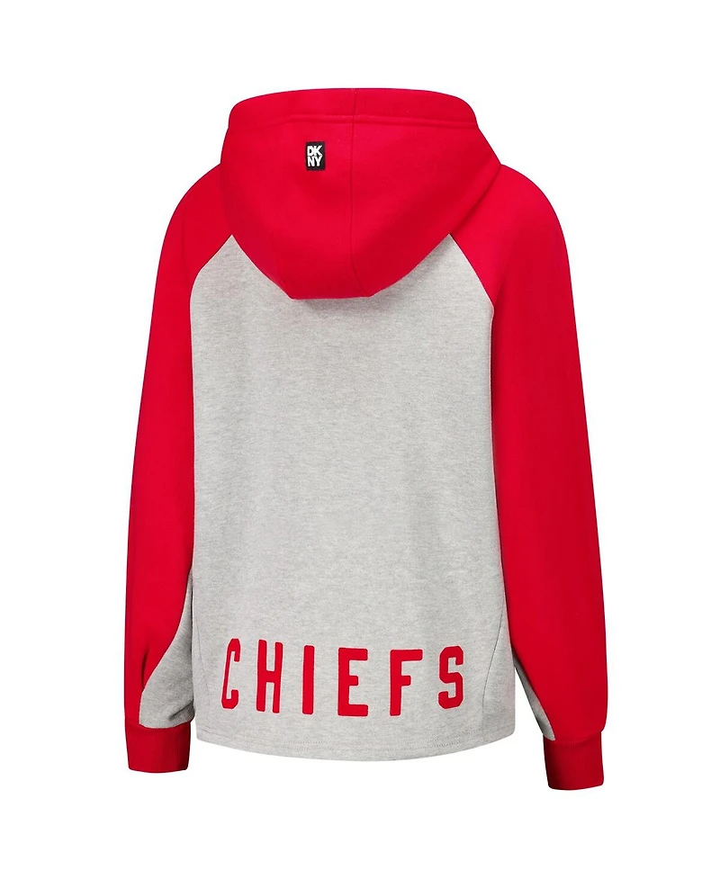 Dkny Sport Women's Gray/Red Kansas City Chiefs Joy Cropped Raglan Pullover Hoodie