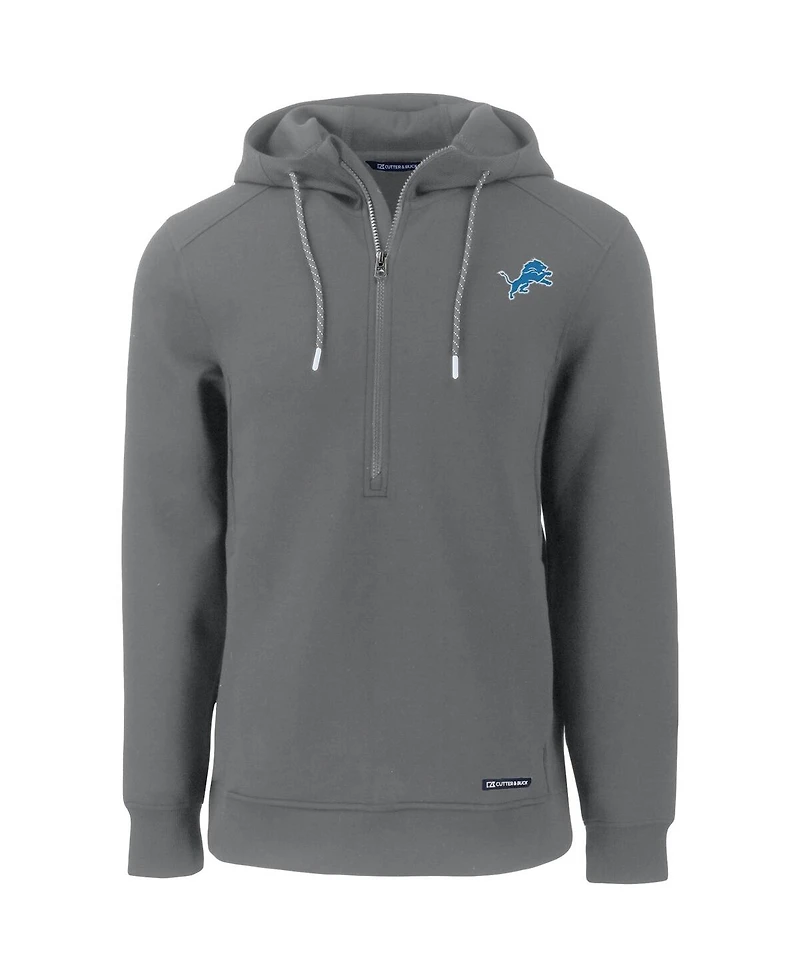 Cutter & Buck Men's Gray Detroit Lions Primary Mark Roam Half-Zip Pullover Hoodie