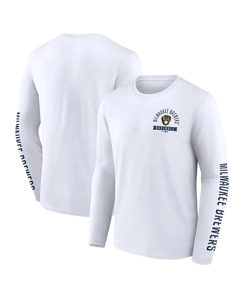 Fanatics Men's White Milwaukee Brewers Press Box Long Sleeve T-Shirt