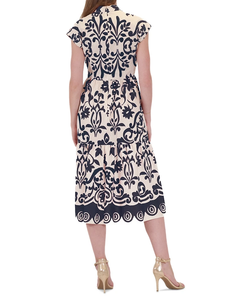 Donna Ricco Women's Printed Belted Fit & Flare Dress