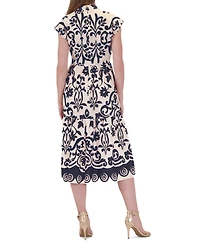 Donna Ricco Women's Printed Belted Fit & Flare Dress