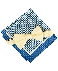 Tommy Hilfiger Men's Solid Bow Tie & Medallion Pocket Square Set