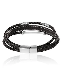 Lucky Brand Stainless Steel Triple Row Black Cord Bracelet - 8.25"
