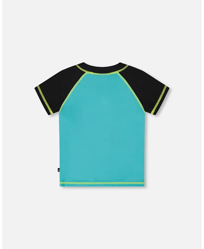 Deux par Boys Short Sleeve Rashguard Black And Turquoise