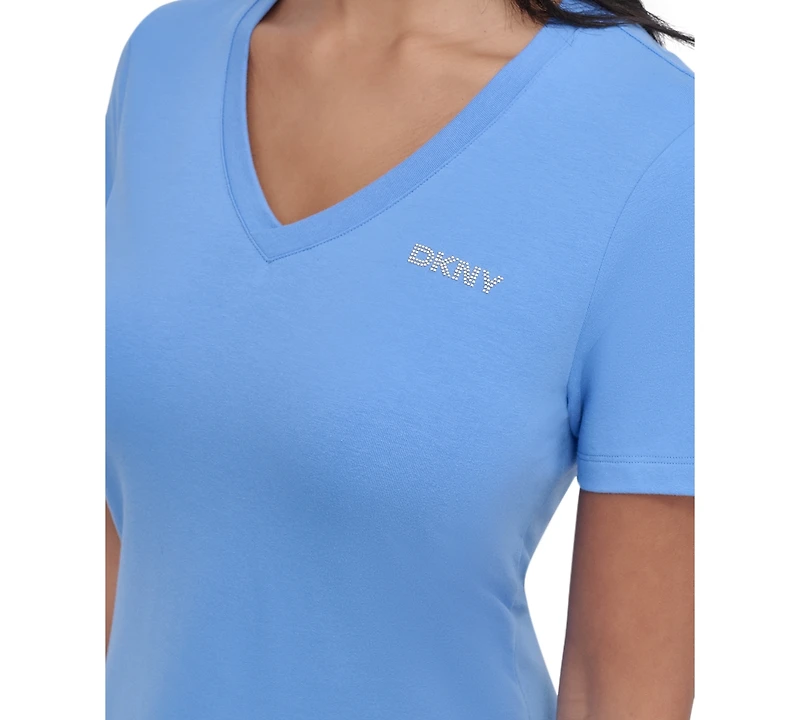 Dkny Sport Women's Studded-Logo V-Neck T-Shirt Dress