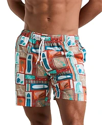 Original Penguin Men's Slim Fit Surf Print Drawstring 7" Swim Trunks