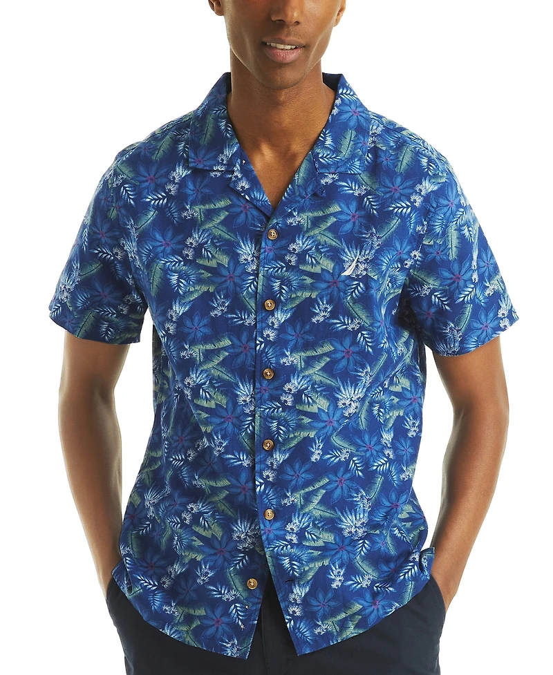Nautica Men's Short Sleeve Button-Front Tropical Leaf Print Camp Shirt